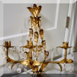 D13. Gilt tole candle sconce with crystals. 18&rdquo;h 